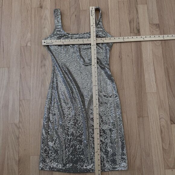 Vintage bebe Y2k Dress Metallic Silver S M Cocktail Bodycon Scoop Tank Club USA - Picture 9 of 9